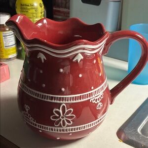 NWT Harry & David Red Floral Ceramic Pitcher